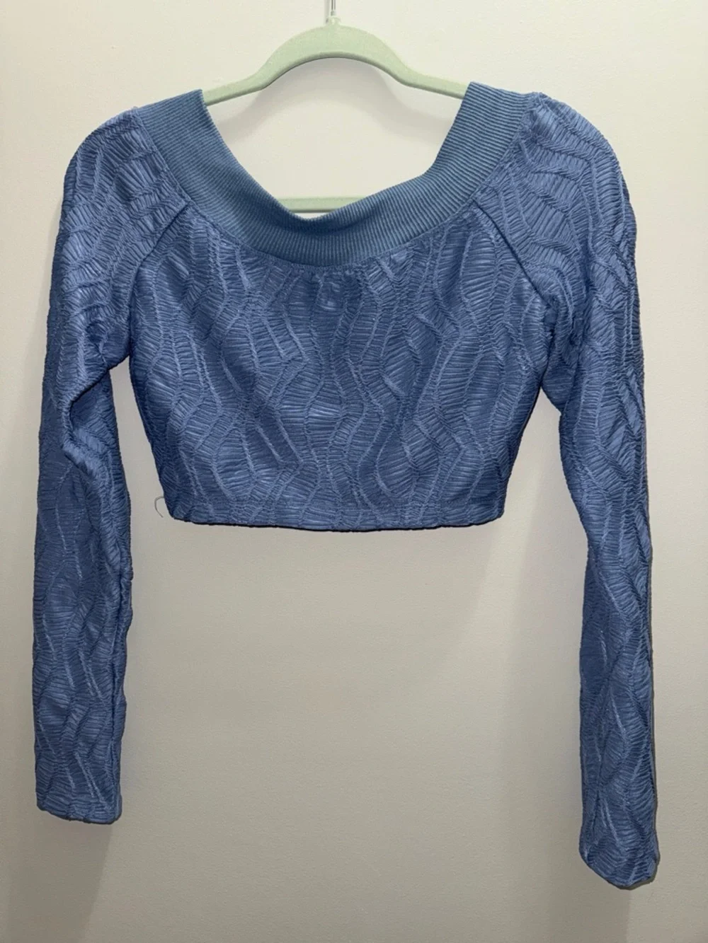 Free People Textured Cropped Long-Sleeve Top - Periwinkle Blue New Size Small
